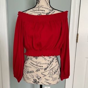 Red Long Sleeve Crop Top